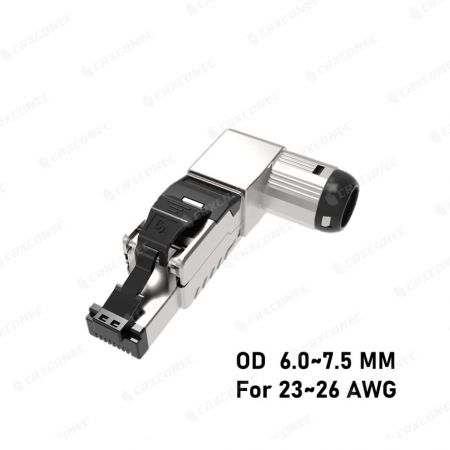 Cat7/ Cat6A Five Angled STP Toolless RJ45 Connector 6.0-7.5MM - Cat.6A STP angled termination plug 6.0-7.5mm